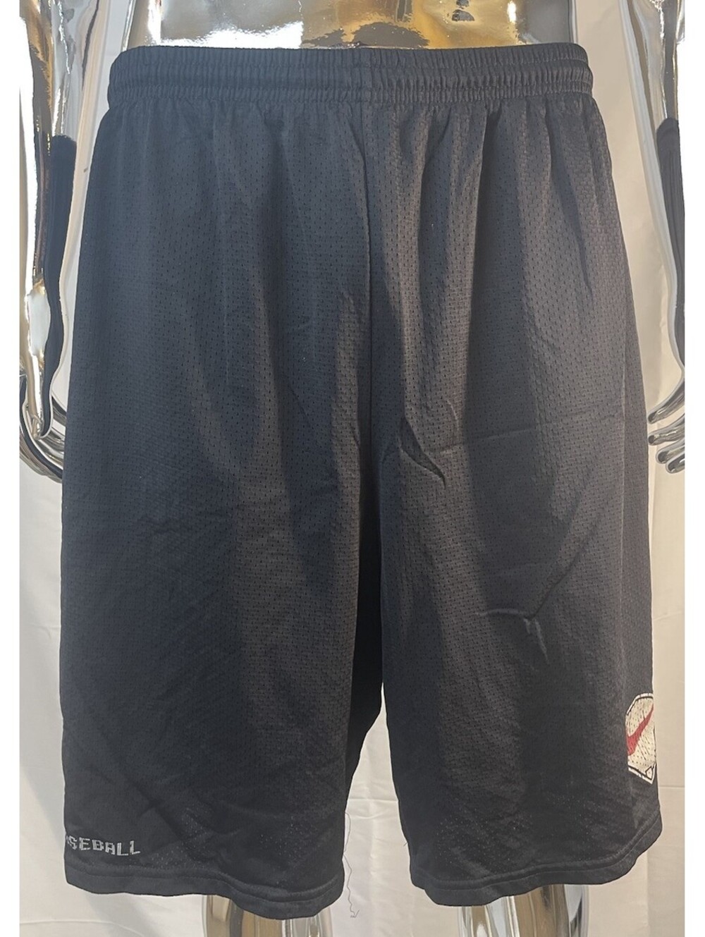 Nike Baseball Knee Length Nylon Mesh Shorts Ball Diamond Logo, Men's L - Black
